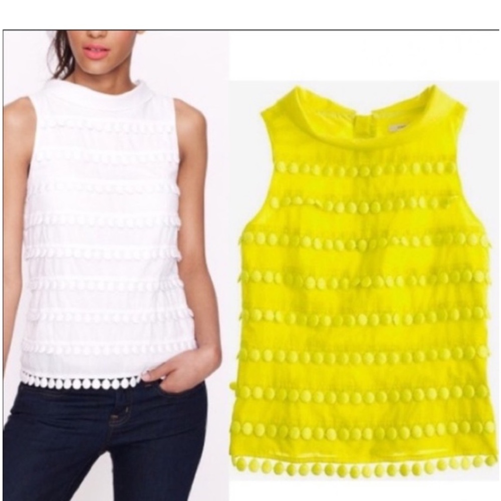J Crew Citron Yellow Cotton Pom Pom Shell Top